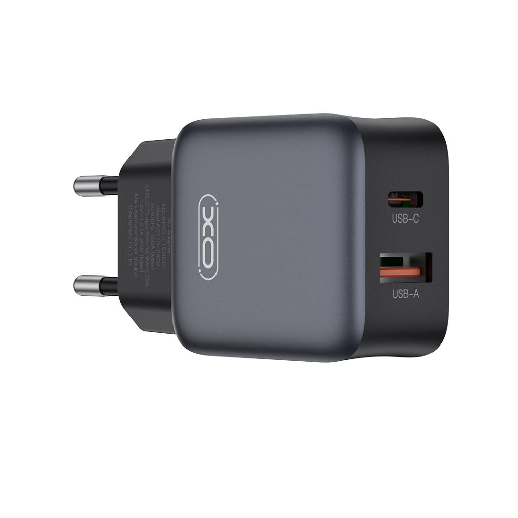 XO Design L156 Network Charger, 30W, 3A, 1 x USB-A - 1 x USB-C, Black