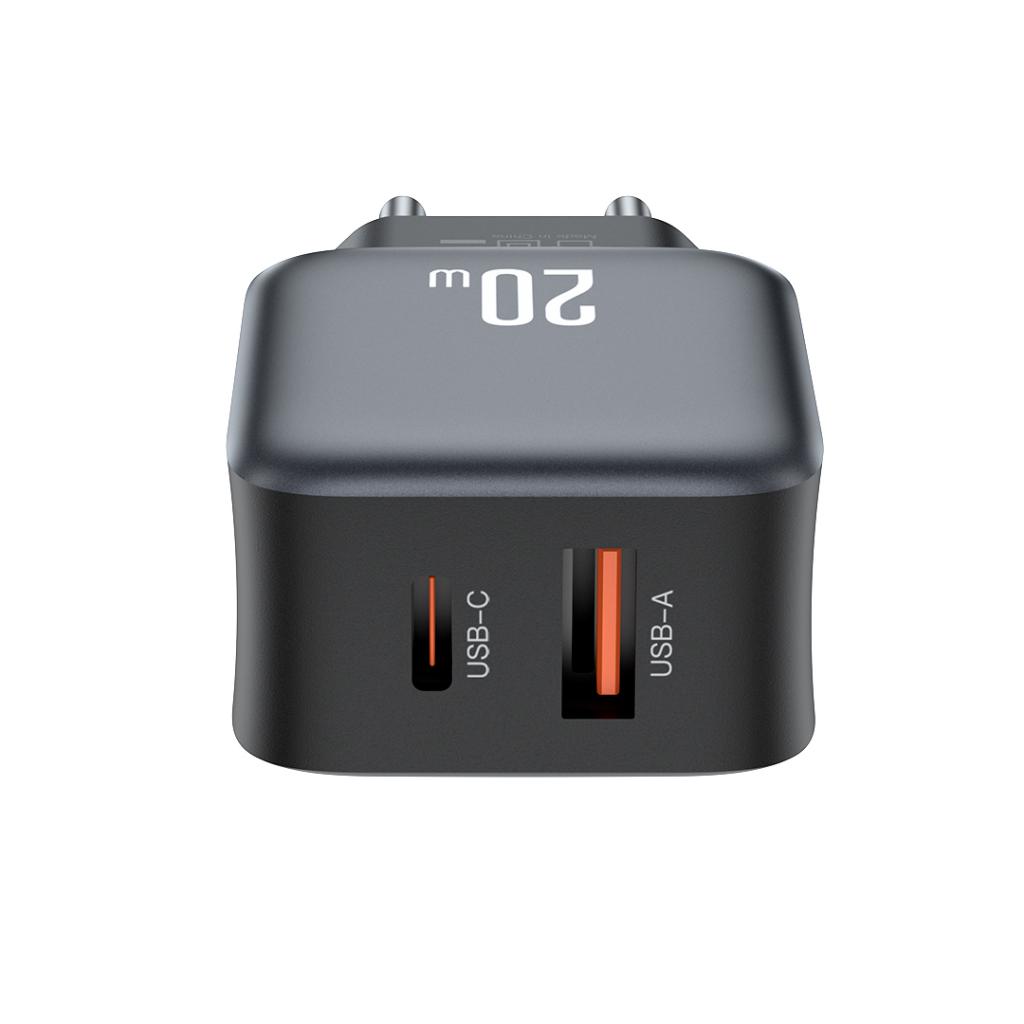 XO Design L154 Network Charger, 20W, 3A, 1 x USB-A - 1 x USB-C, Black