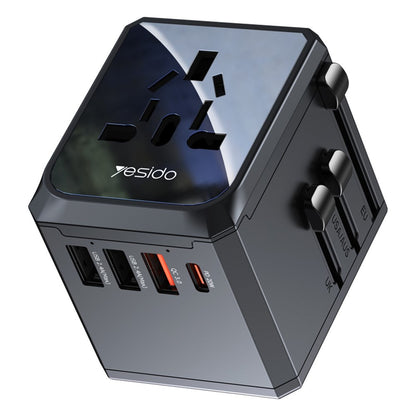Yesido MC24 Travel Network Charger, 20W, 3A, 3 x USB-A - 1 x USB-C, Black