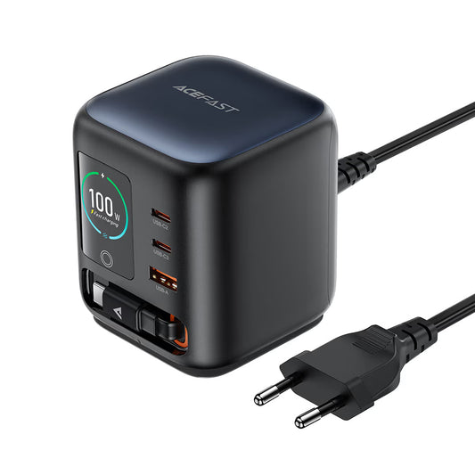 Acefast Z10 USB-C Cable Station Charger, 100W, 1 x USB-A - 2 x USB-C, Black