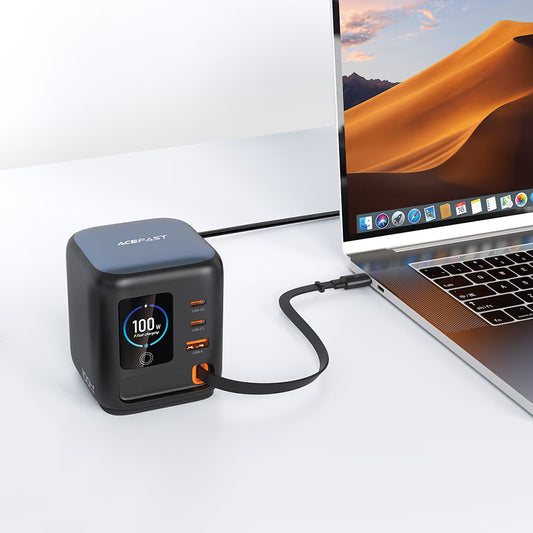 Acefast Z10 USB-C Cable Station Charger, 100W, 1 x USB-A - 2 x USB-C, Black