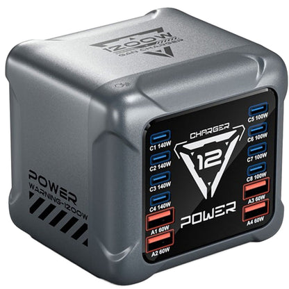 OEM BK-127D Station Charger, 280W, 5A, 4 x USB-A - 8 x USB-C, Gray