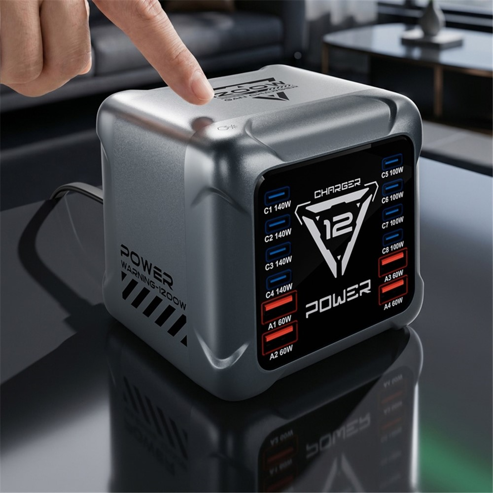 OEM BK-127D Station Charger, 280W, 5A, 4 x USB-A - 8 x USB-C, Gray