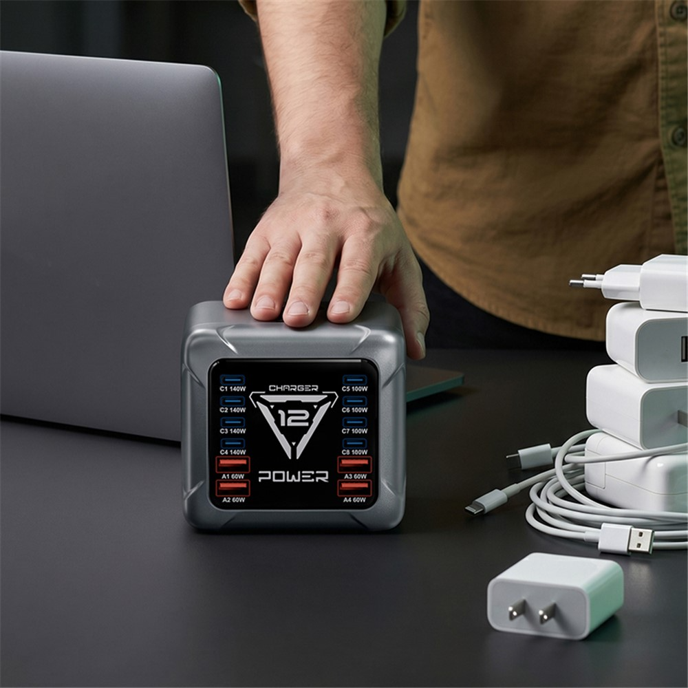 OEM BK-127D Station Charger, 280W, 5A, 4 x USB-A - 8 x USB-C, Gray