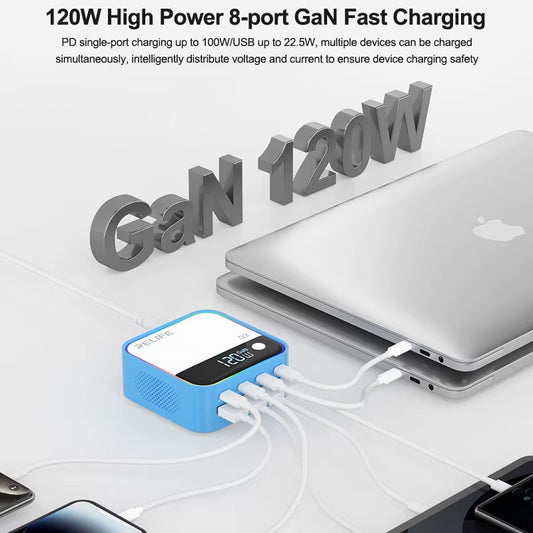 Relife Q2 Charging Station, 120W, 5A, 4 x USB-A - 4 x USB-C, Blue