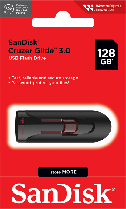 External USB-A 3.0 Memory SanDisk Cruzer Glide, 128Gb SDCZ600-128G-G35