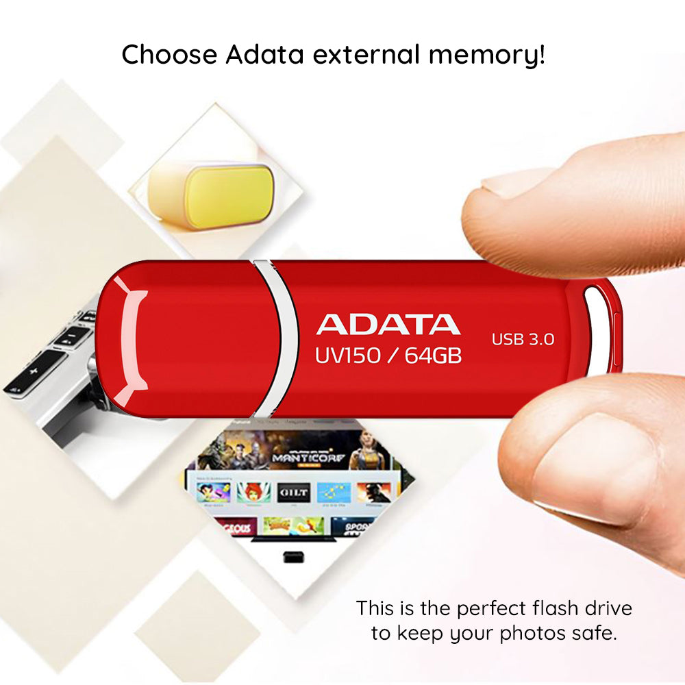 Adata UV150 USB-A 3.2 External Memory, 128GB AUV150-128G-RBK
