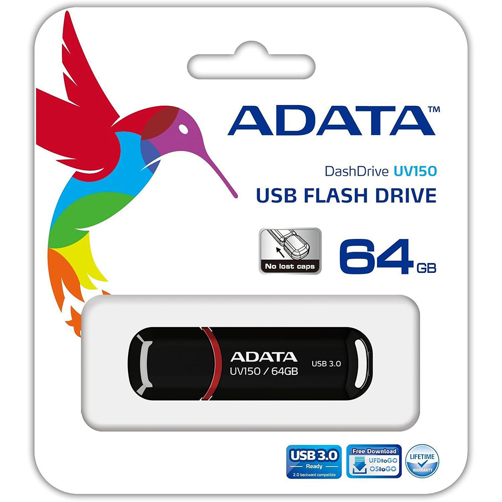 Adata UV150 USB-A 3.2 External Memory, 64GB AUV150-64G-RBK