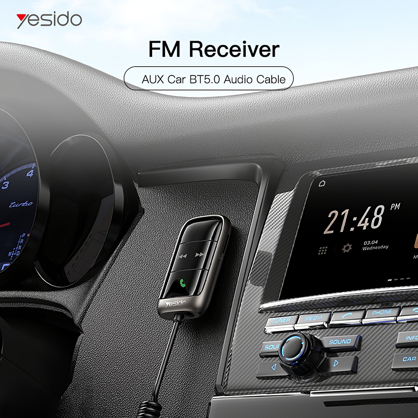FM Bluetooth Modulator Yesido YAU32, 1 x 3.5mm - 1 x microSD
