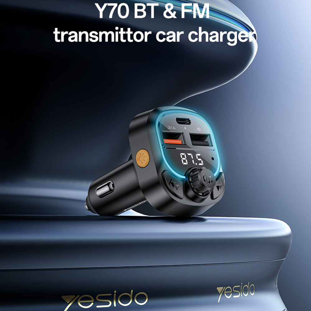 Yesido Y70 Bluetooth FM Modulator, 2 x USB-A - 1 x USB-C