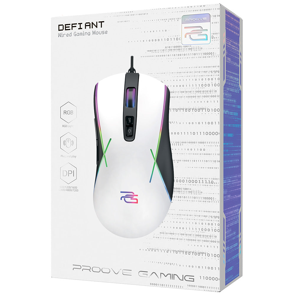 Proove Defiant Wired USB Gaming Mouse, RGB, 7200DPI, White CMDE00000101