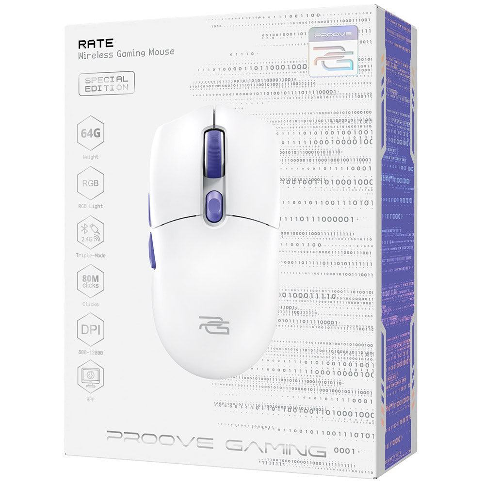 Proove Rate Special Edition Wireless Gaming Mouse, 800DPI - 12000DPI, White CMRTWRS03002