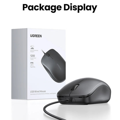 UGREEN MU007 Wired USB Mouse, 1200DPI, 1.5m, Black