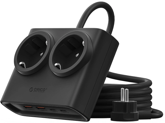 Orico PDC25 Extension Cord, 2 x Schuko - 2 x USB-A - 2 x USB-C, Black