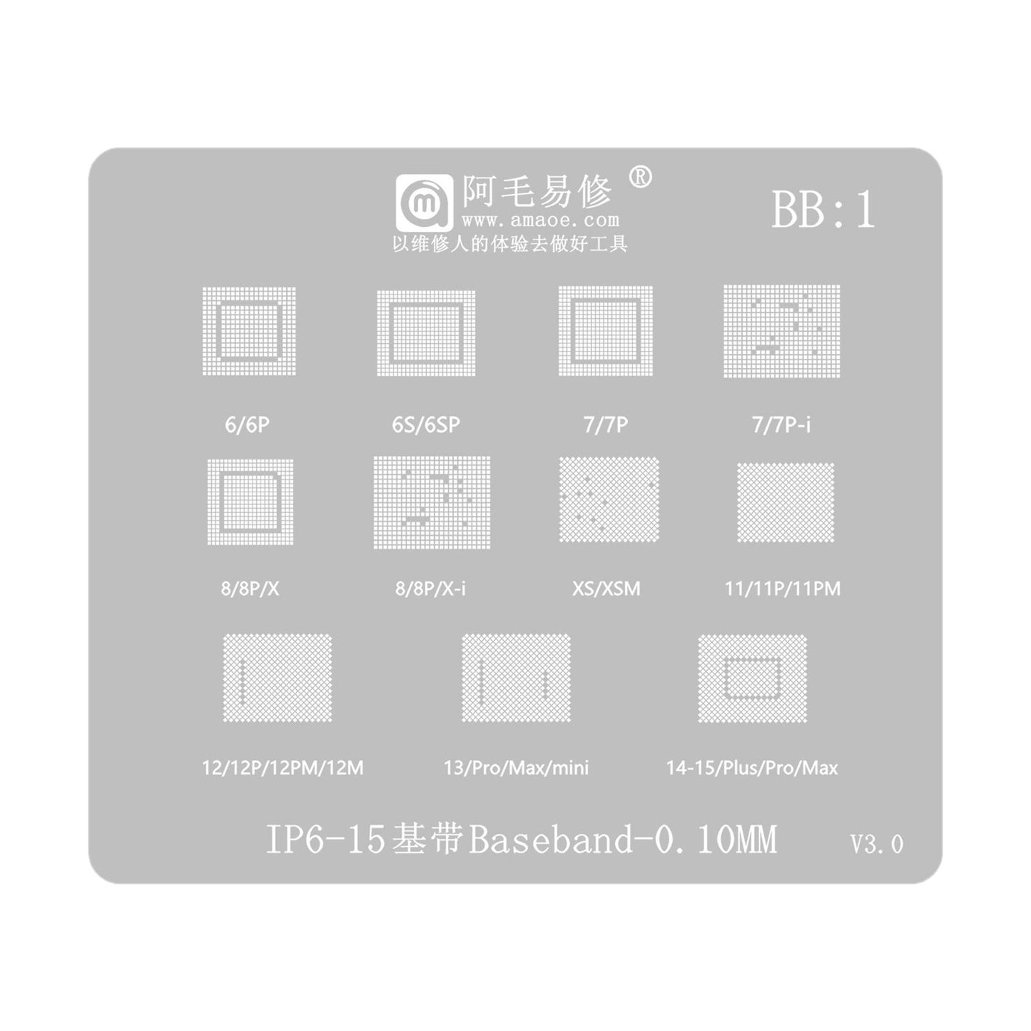 Amaoe BGA Stencil for Apple iPhone 6 - 15 Series, CPU / Baseband / IC
