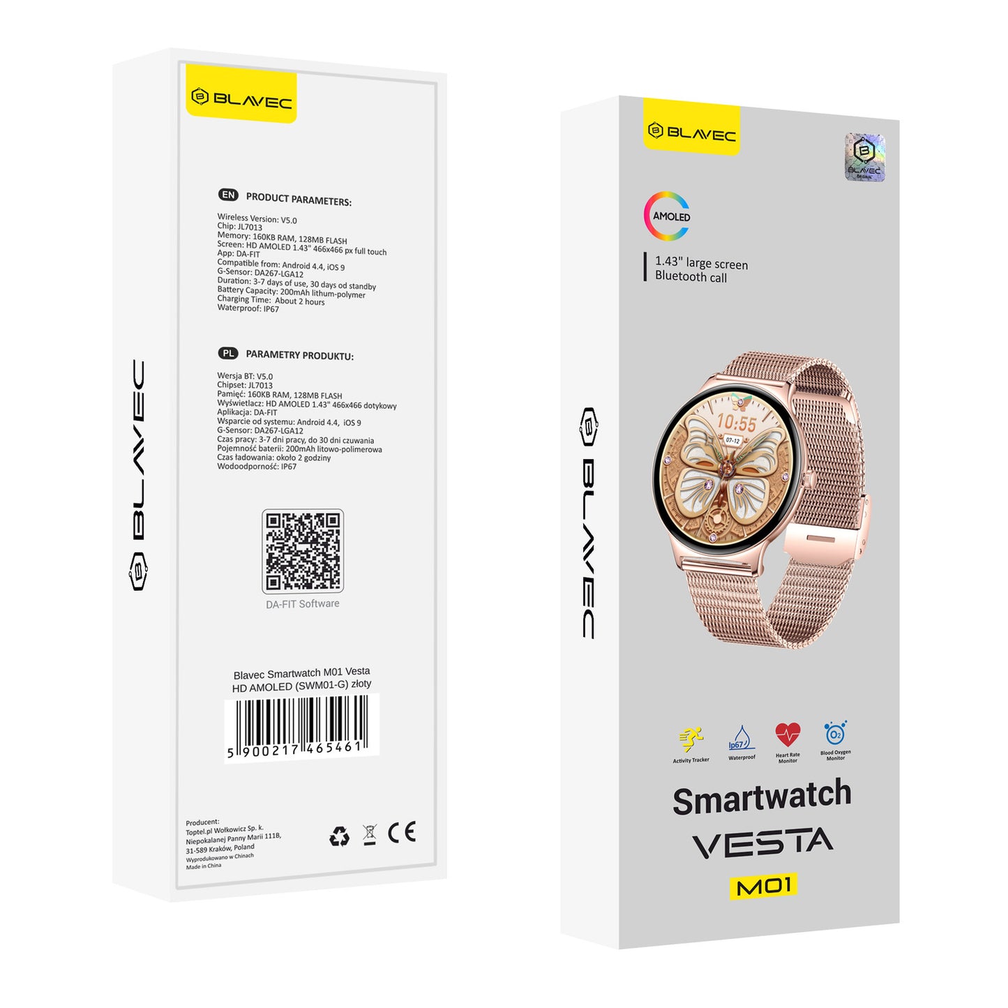 Smartwatch Blavec M01 Vesta Call, Rose Gold