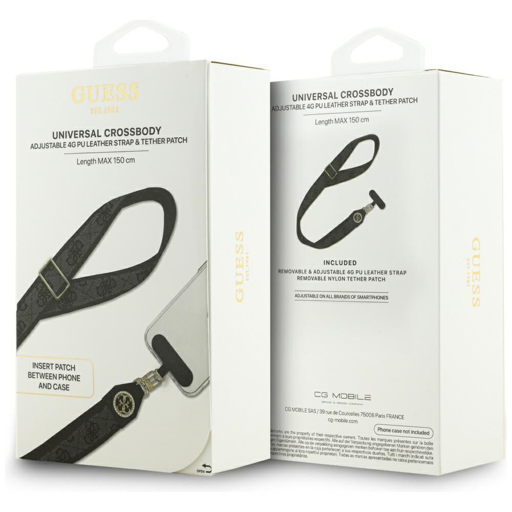 Guess 4G Strass Metal Logo Phone Lanyard, Black