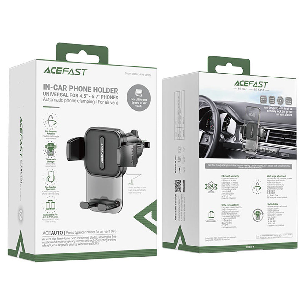 Acefast D25 Car Holder, 4.5inch - 6.7inch, Black