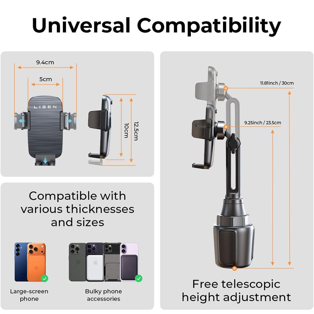 Lisen Car Holder for Phone, 4.7inch - 7inch, Black YL0223070048