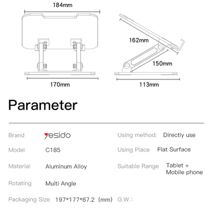 Yesido C185 Desk Stand, 4.5inch - 13inch, Silver