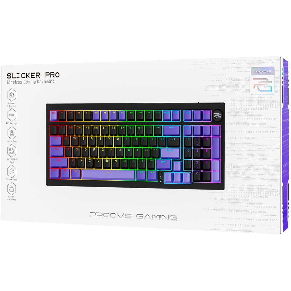 Proove Slicker Pro Wireless Gaming Keyboard, RGB, BT / Wi-Fi / Wired, 1.8m, Black WKSLPEN22416